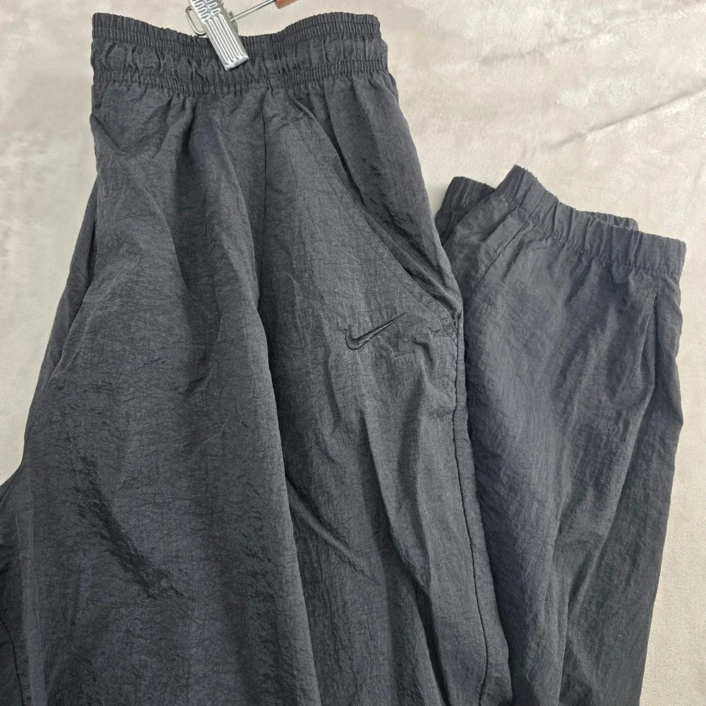 Vtg Nike Size XL Track Pants Black Nylon Joggers Elastic‎ Waist Logo